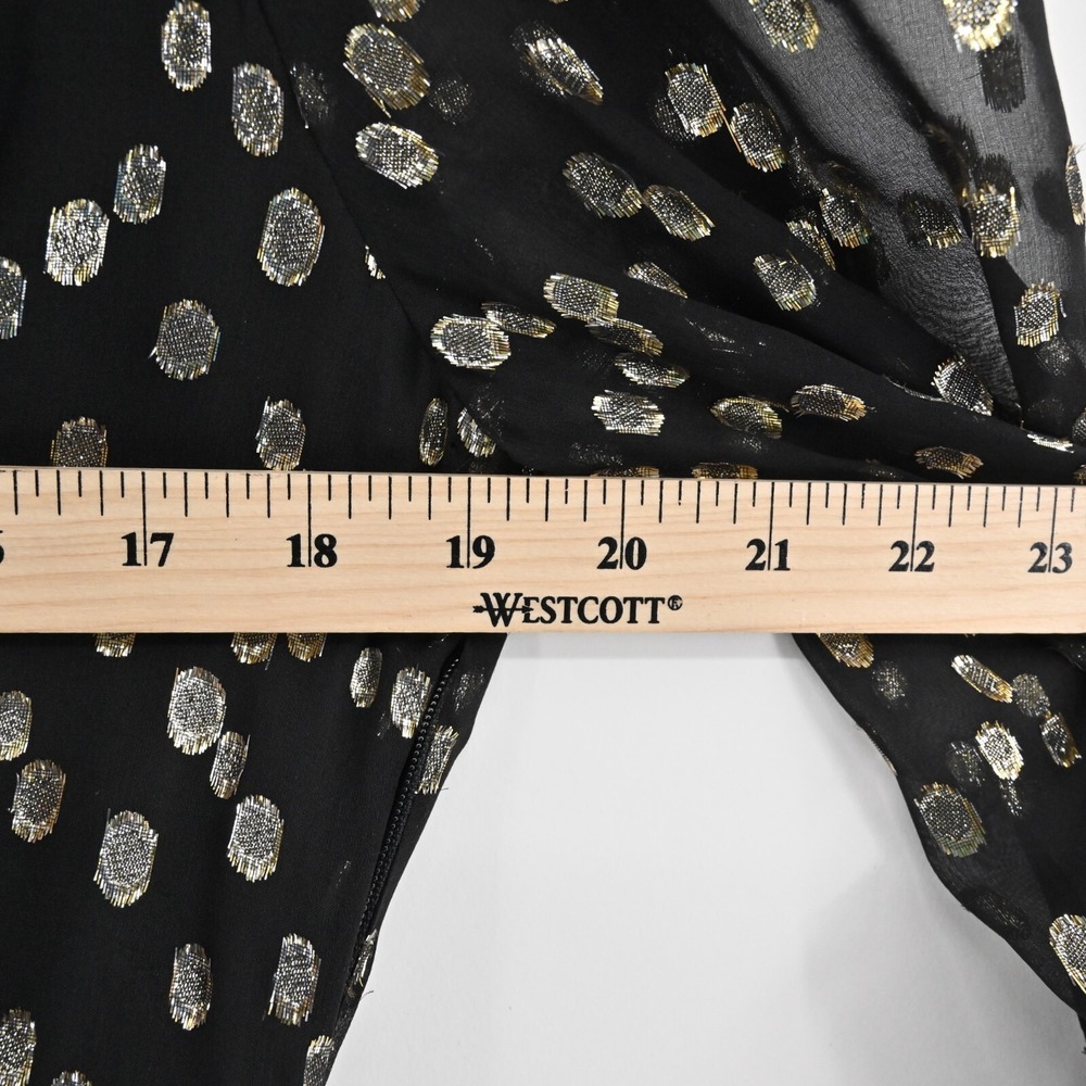 A LOVES A Metallic Dress Size S Black Gold Dot Silk Blend VNeck Accordion NEW - Picture 4 of 14